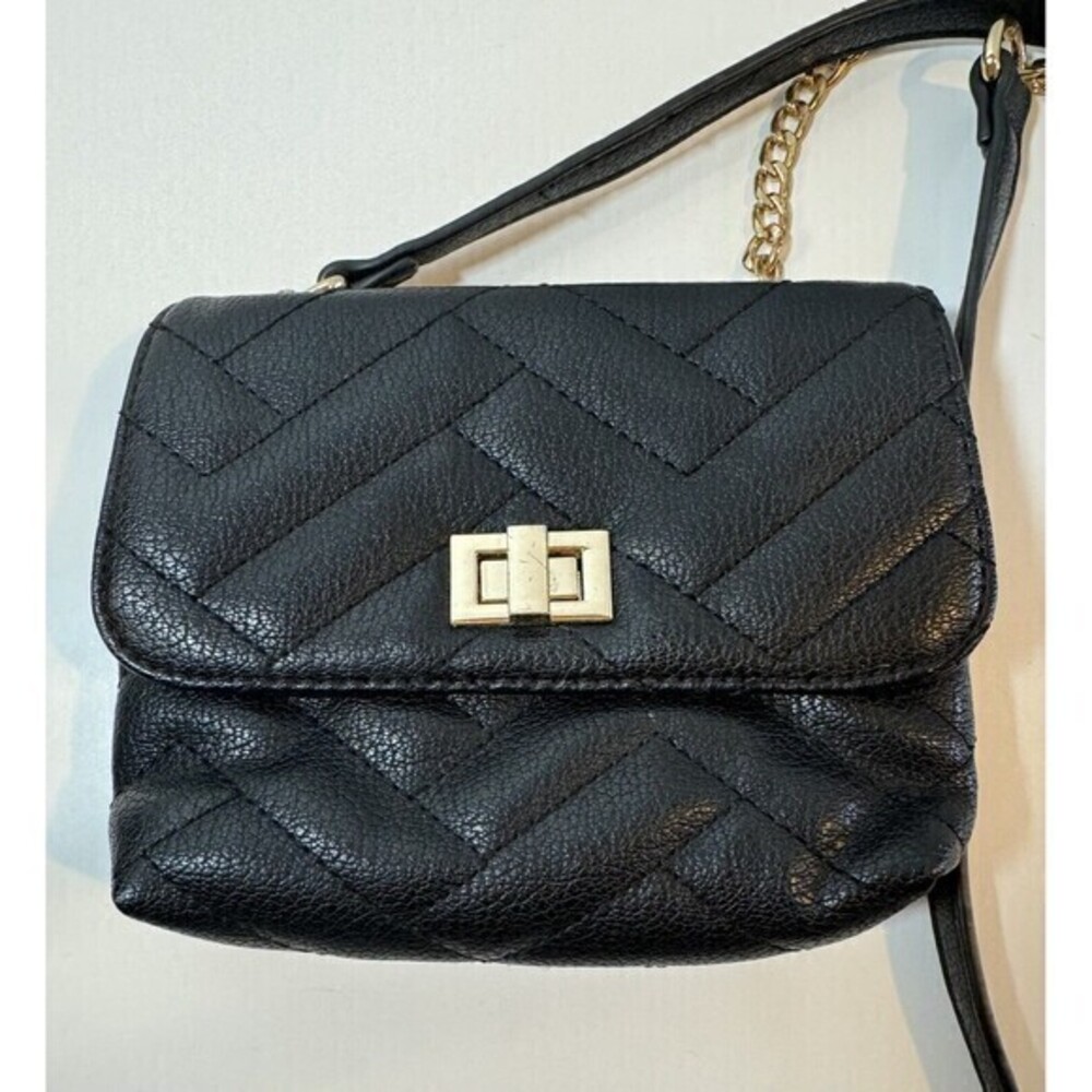 Faux Leather Mini Crossbody Purse Bag Quilted Gold Chain
